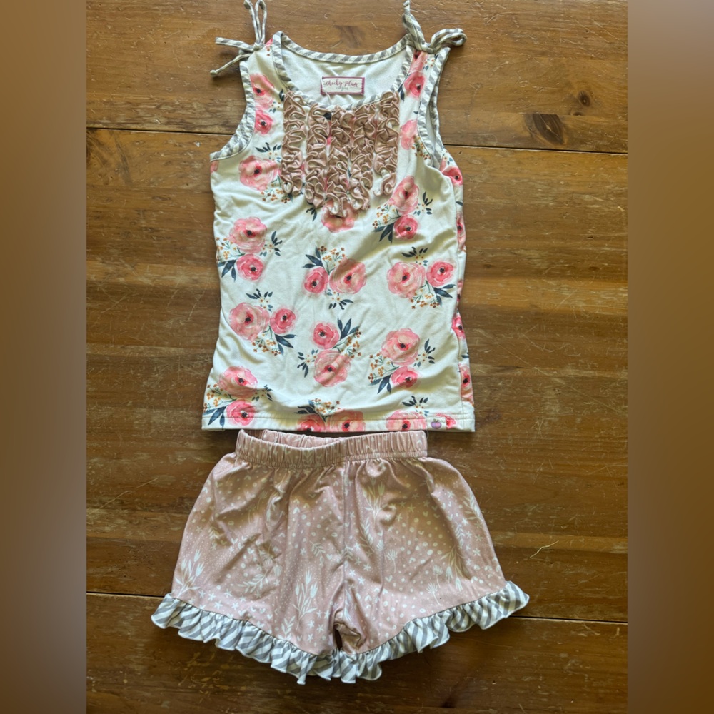 Cheeky Plum Floral Tank and Ruffle Shorts Set - Pink and Cream